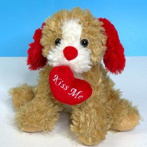 Sound & Light Valentines Day Puppy Dog KISS ME Heart 9" Plush Stuffed Animal Toy